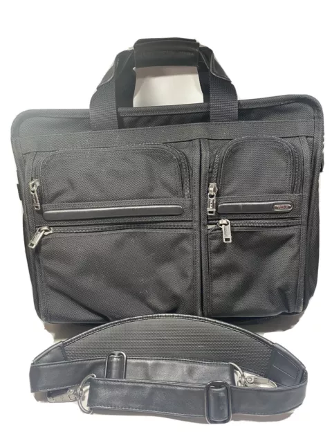 TUMI Alpha Ballistic Nylon W/Leather Trim Expandable Laptop Briefcase Black