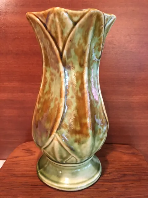 Vintage USA Pottery Green Brown Glazed Ceramic Vase Art Nouveau Style