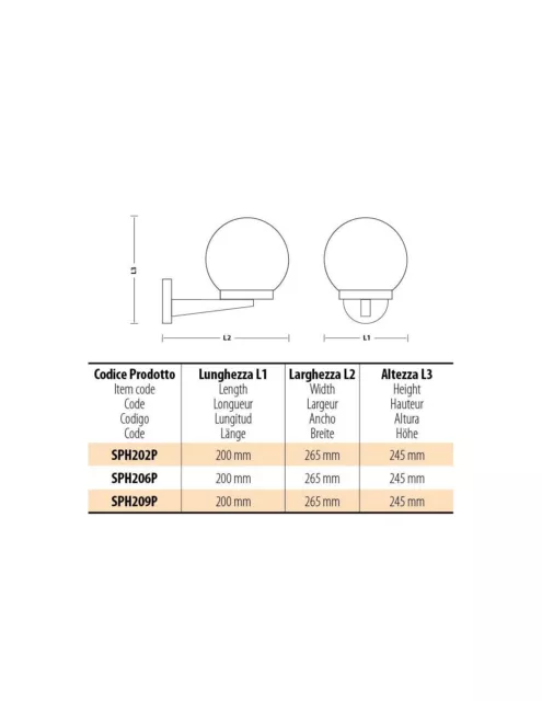 Velamp SPH206P Apolux Applique Avec Sphère pour Extérieur En Pmma 200mm Mise E27 3