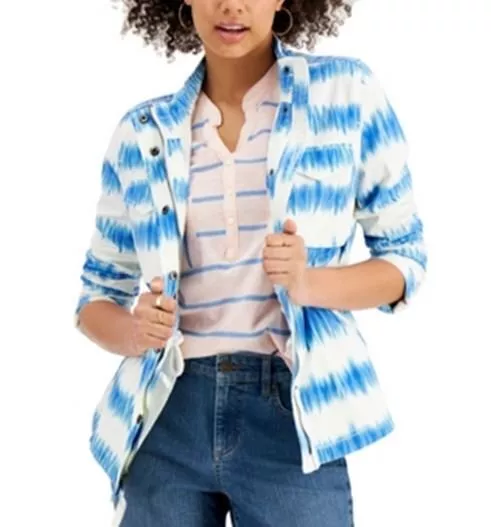 Women's Style & Co Tie-Dyed Twill Jacket Blue Size Small