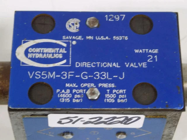Continental Hydraulics 21W Directional Valve Vs5M-3F-G-33L-J 2