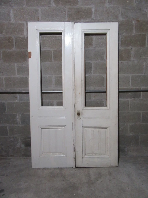 ~ ANTIQUE WALNUT DOUBLE ENTRANCE FRENCH DOORS ~ 53.5 x 86.75 2.5 THICK ~ SALVAGE
