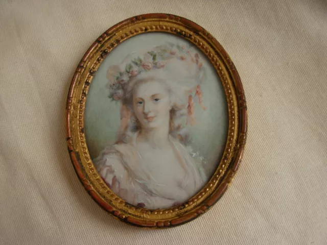 ANTIQUE FRENCH FRAMEDMINIATURE PAINTING,LADY PORTRAIT,LATE 19th CENTURY.