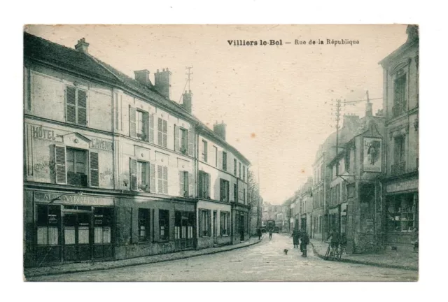 Cpa 95 Villiers-le-Bel. Hôtel de l’Avenir, Maison Michaut, rue de la République.