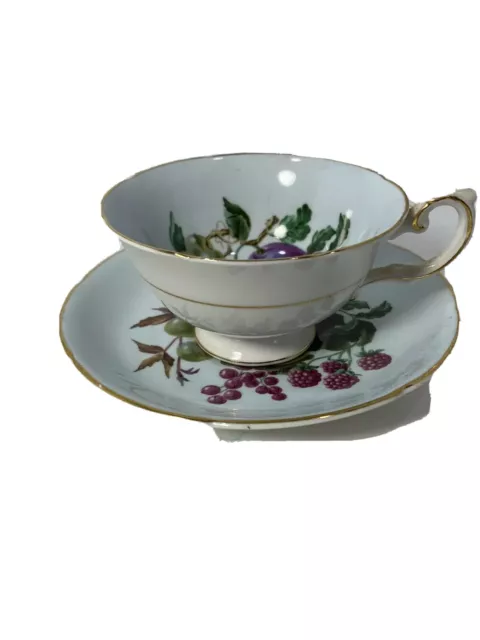 Vintage Royal Grafton Fine Bone China Tea Cup &Saucer Purple Grape Motif-England