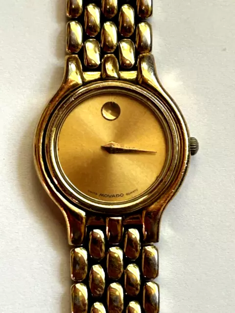 Ladies Movado Quartz Watch 87-25-816 Gold Plated Museum Dial Running