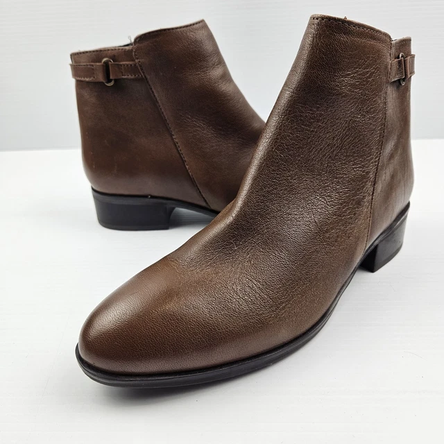 DAVID JONES SOFT & Flexible Brown Leather Ankle Boots Side Zip Near New