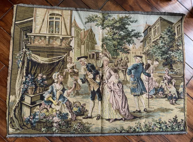 Vintage Tapestry Wall Hanging French Belgian City Scene 25”x36” MINT COND.