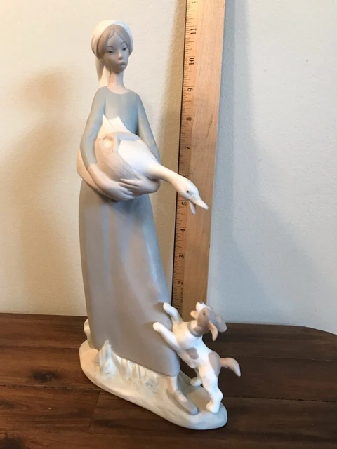 Lladro Girl with Goose and Dog Figurine, Matte Finish, NO BOX