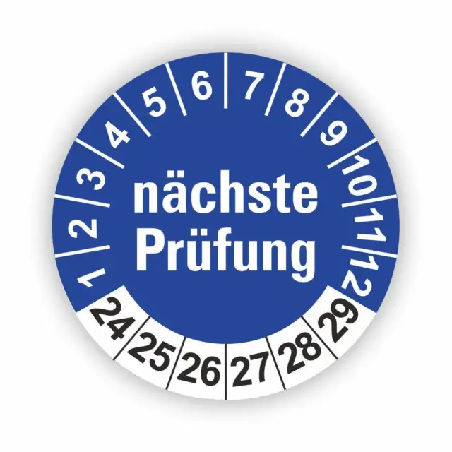 Nächste Prüfung Prüfplaketten BLAU Ø 20 I 30 I 40 mm I Wartungsetiketten