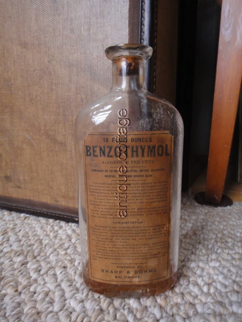 antique SHARP DOHME baltimore BENZOTHYMOL BOTTLE  quack medicine SCARLET FEVER+