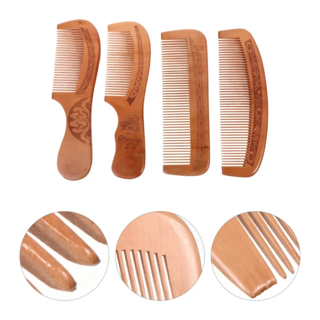 4 Pcs Peach Wood Hair Comb Wood Massage Comb Natural Beard Comb