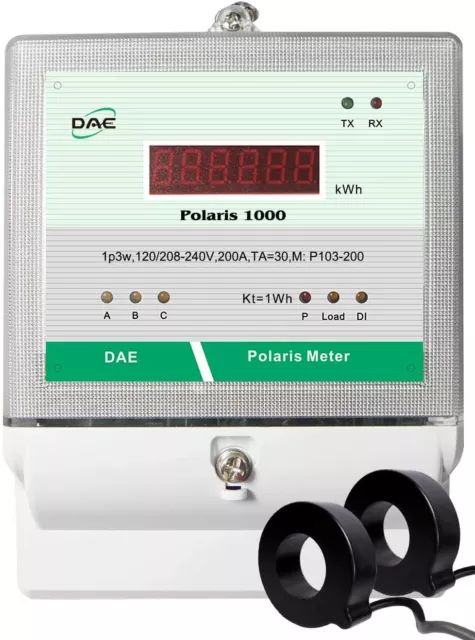 DAE P103-200-S KIT, UL, Electric kWh Submeter,1p3w, 200A,120/208-240v, 2CTs
