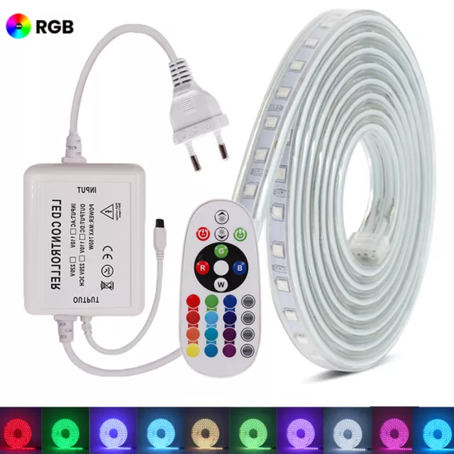 230V LED Stripe RGB Leiste Streifen 5050 Band Wasserdicht Lichterkette Dimmbar