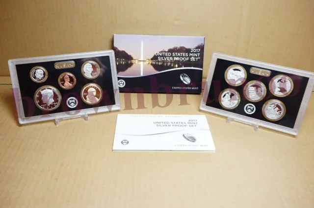 2017 S SILVER PROOF Set US Mint 10 Coins Kennedy ATB $1 Dime Penny w/ BOX COA