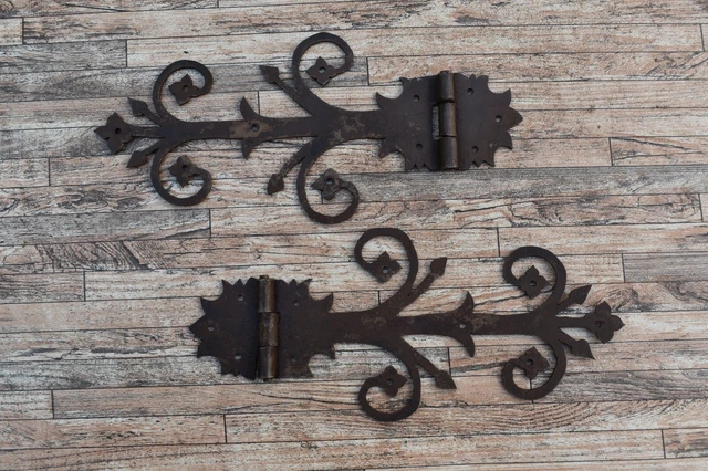 2 pcs Vintage Iron Handmade French Hinges Gate Door Tool Box Chest Rusty Hinges