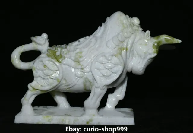 11.8" Natural Lantian Jade Fengshui Zodiac Cattle Bull Oxen Wealth Animal Statue