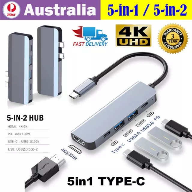 5 in 1 USB-C Type C HD Output 4K HDMI USB 3.0 PD Adapter Dock HUB For MacBook