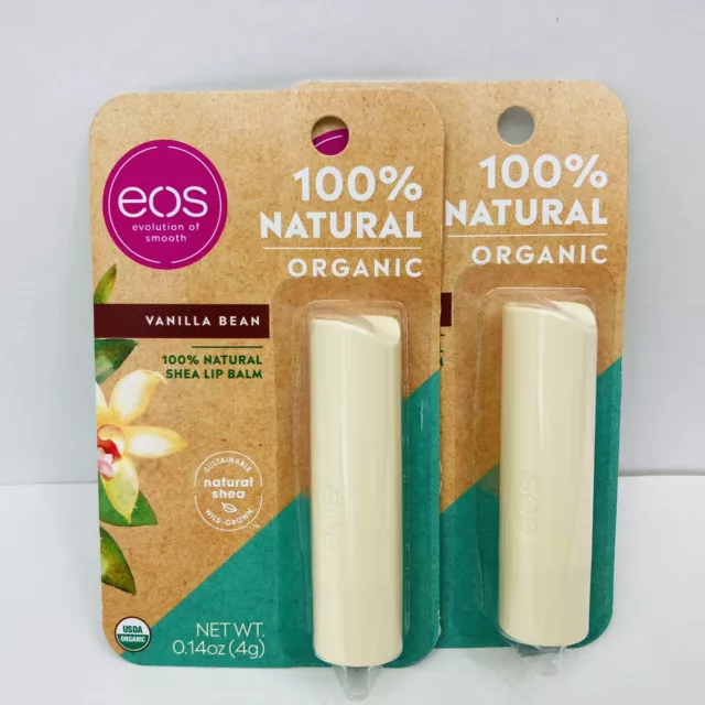 2 - EOS Organic Lip Balm Vanilla Bean 100% Natural Organic Shea Butter 0.14 Oz