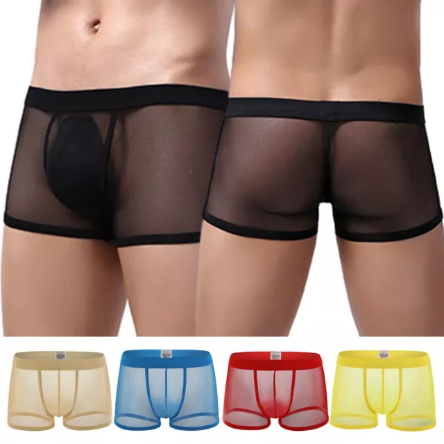 SEXY MENS MESH Transparent Sheer See Through Boxer Briefs Shorts Pants  Underwear £2.99 - PicClick UK