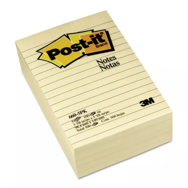 Post-it Notes Original Pads in Canary Yellow Lined 4 x 6 100-Sheet 5/Pack 6605PK