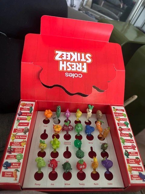 COLES FRESH STIKEEZ * Series 1 * Complete Full Set * with Collector Box ...
