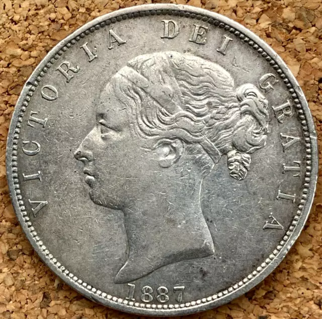 Gb 1887 Silver Half Crown Coin (Young Head) Queen Victoria In Good Vf- Ef Grade