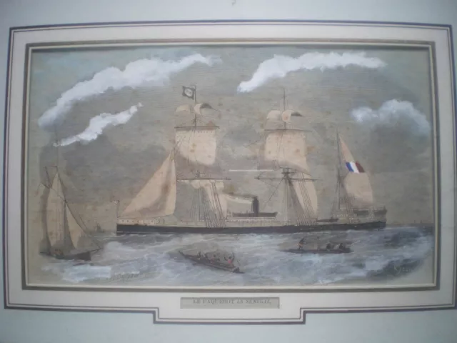 Le Paquebot français ""Le Senegal"" - engraving from 1872 - navy - Africa. 3