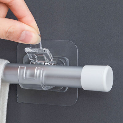 2pcs Nail-Free Adjustable Curtain Rod Holder Clamp Hooks Rod Bracket Adhesive