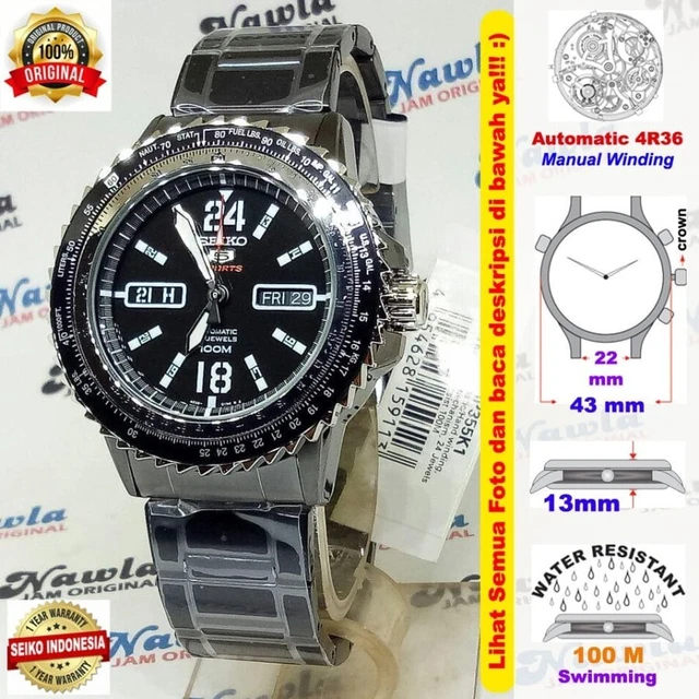 Brand New NOS Seiko 5 Sports SRP355K1 Automatic Stainless Steel 100m Black Dial
