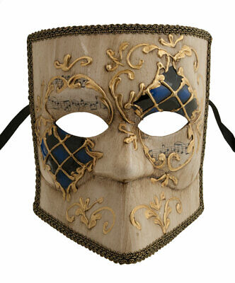 Mask from Venice Bauta Mamo Blue Ecru Golden Red Carnival Venetian 1172 VG8
