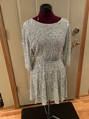Alice and  Olivia sz 2 silver sequin powder blue long sleeve dress brand new