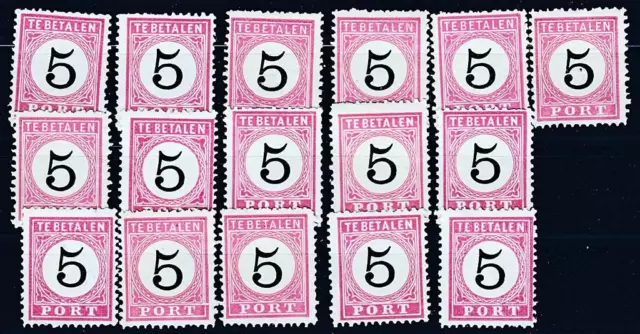 NETHERLANDS INDIES 1882 DUES SC#J8 x16 mostMNH CV$24.00 (DIFFERENT TYPE/PERF)