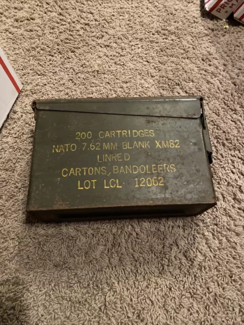 Ammo Box 200 Cartridges Nato 7.62mm Blank Xm82 Linked Cartons, Bandoleers