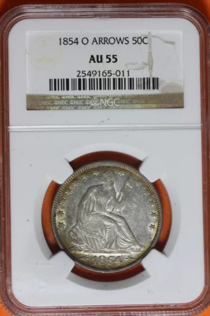1854-O Ngc Arrows Au 55 Seated Liberty Half Dollar #B40605