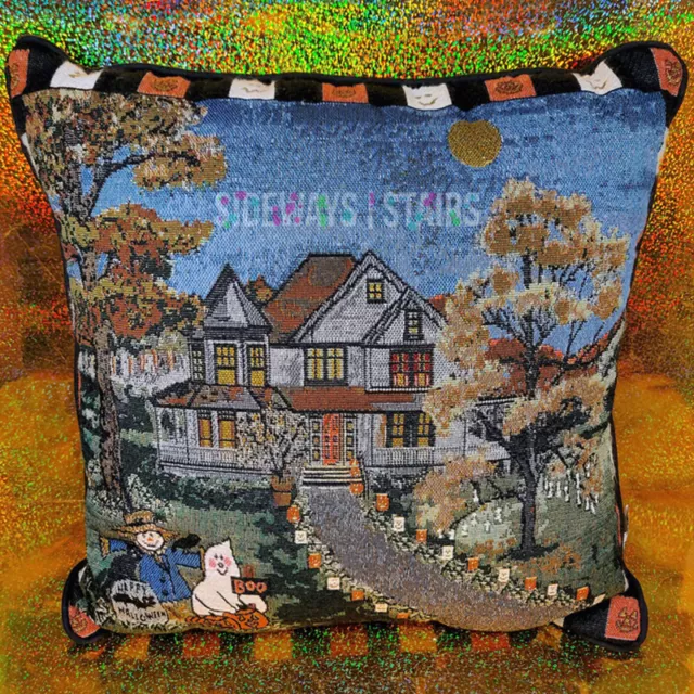RIVERDALE HALLOWEEN VICTORIAN HOUSE PILLOW vintage tapestry throw cushion RARE 2