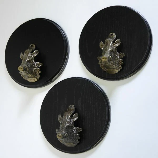 3 Pieza Placa de Jabalí Gewaffbrett Oscuro AF17cm Con 3 X Cabeza Decoración