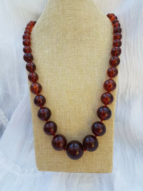 Cherry Amber Bernsteinimitat Cognac Kette Kugelkette Collier grosse Perlen 80cm