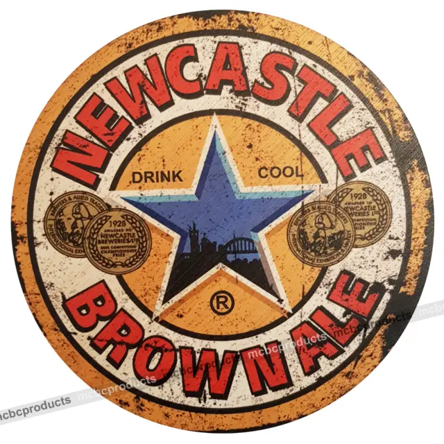 NEWCASTLE BROWN ALE Wood Sign Retro Vintage Wooden Circle Man Cave Bar Wall NEW