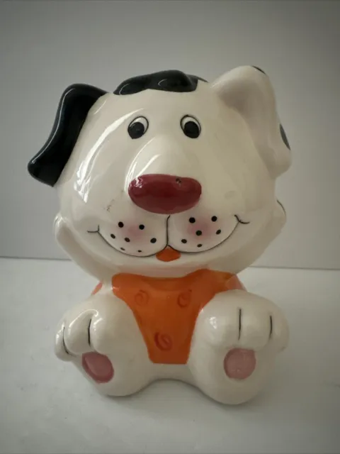 Vintage Cute Ceramic Dog Bank with Orange Shirt 5”x4”