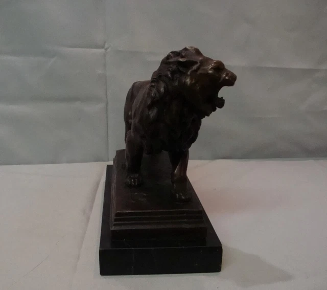 Estatua León Fauna Art Deco Estilo Art Nouveau Estilo Bronce sólido Firmado 3