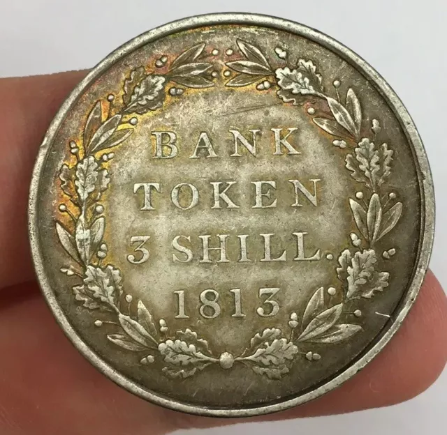 Antique George III Silver 3 Shillings Bank Token Coin 1813