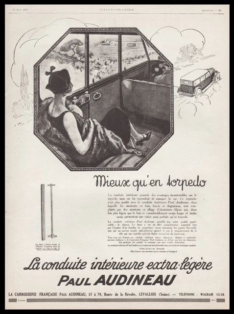 PUBLICITE  AUTOMOBILE PAUL AUDINEAU CARROSSERIE  CARROSSIER CAR   AD  1925  -2h