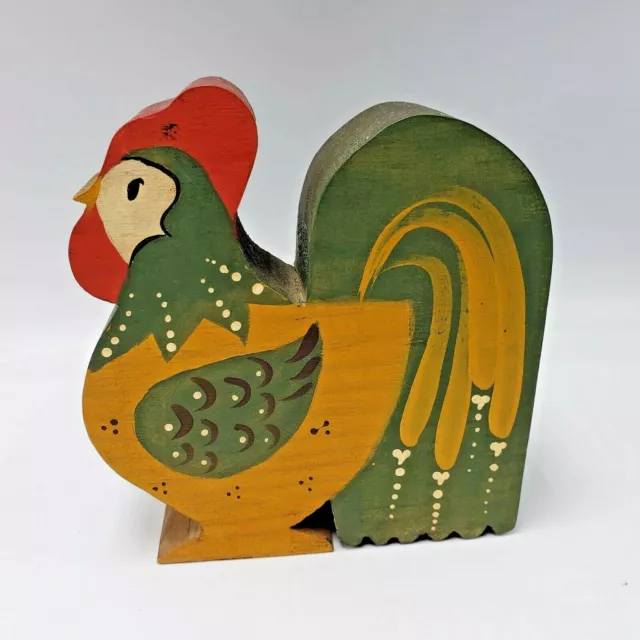 Hand Painted Wood Rooster Figure Pennsylvania Dutch Farmhouse 6"