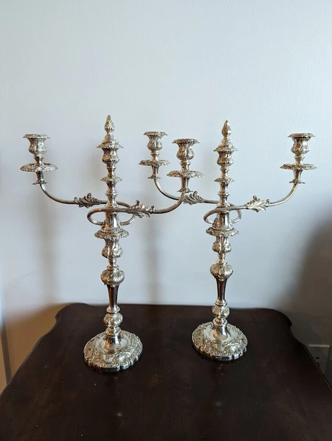 Candelabra antique silverplate. Pair, 22 inches high.