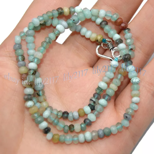 Natural 2x4mm Multicolor Amazonite Faceted Rondelle Gems Beads Necklace 14-36"