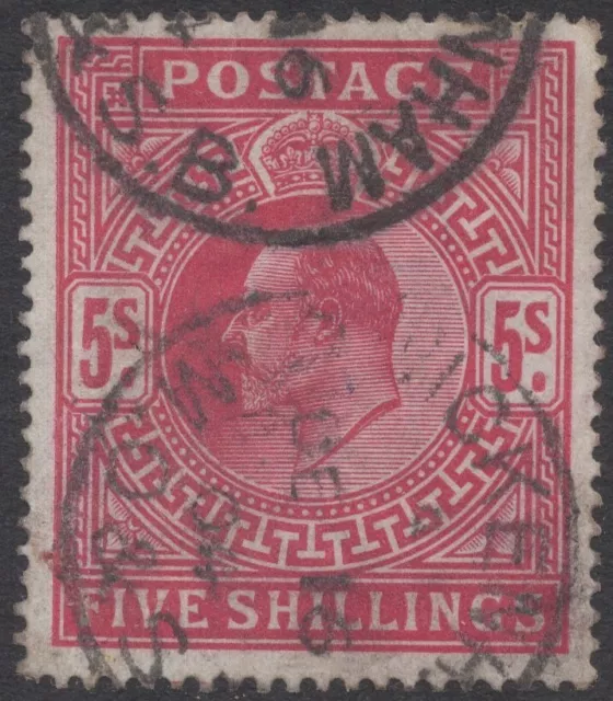 GB  Edward Vll  1902  SG263  5s Carmine - Used As Shown - Ref:5423