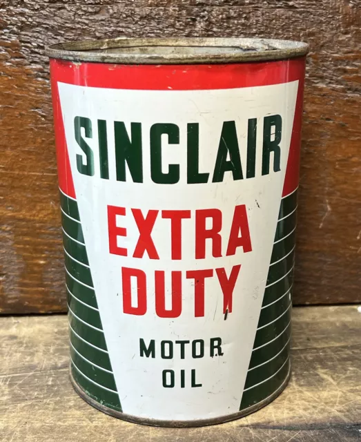 Vtg 1950s Sinclair Extra Duty Motor Oil 1 Quart Oil Can Tin Dino Gas & Oil