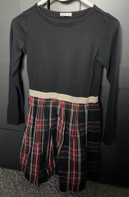 Crewcuts Girls Dress Tartan Plaid Long Sleeve Black Red Gold Size 8 Christmas