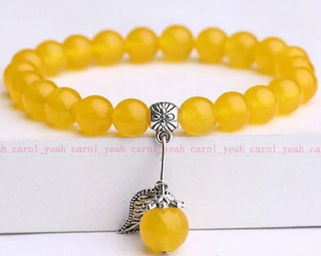 8MM yellow jade bracelet Reiki Handmade Lucky Meditation Gemstone Buddhism